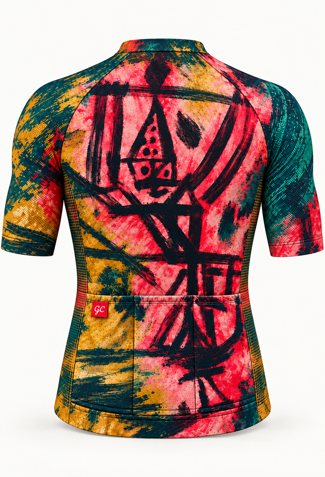GarageCycles Paul Klee The Wild Man cycling jersey, back view with three rear pockets